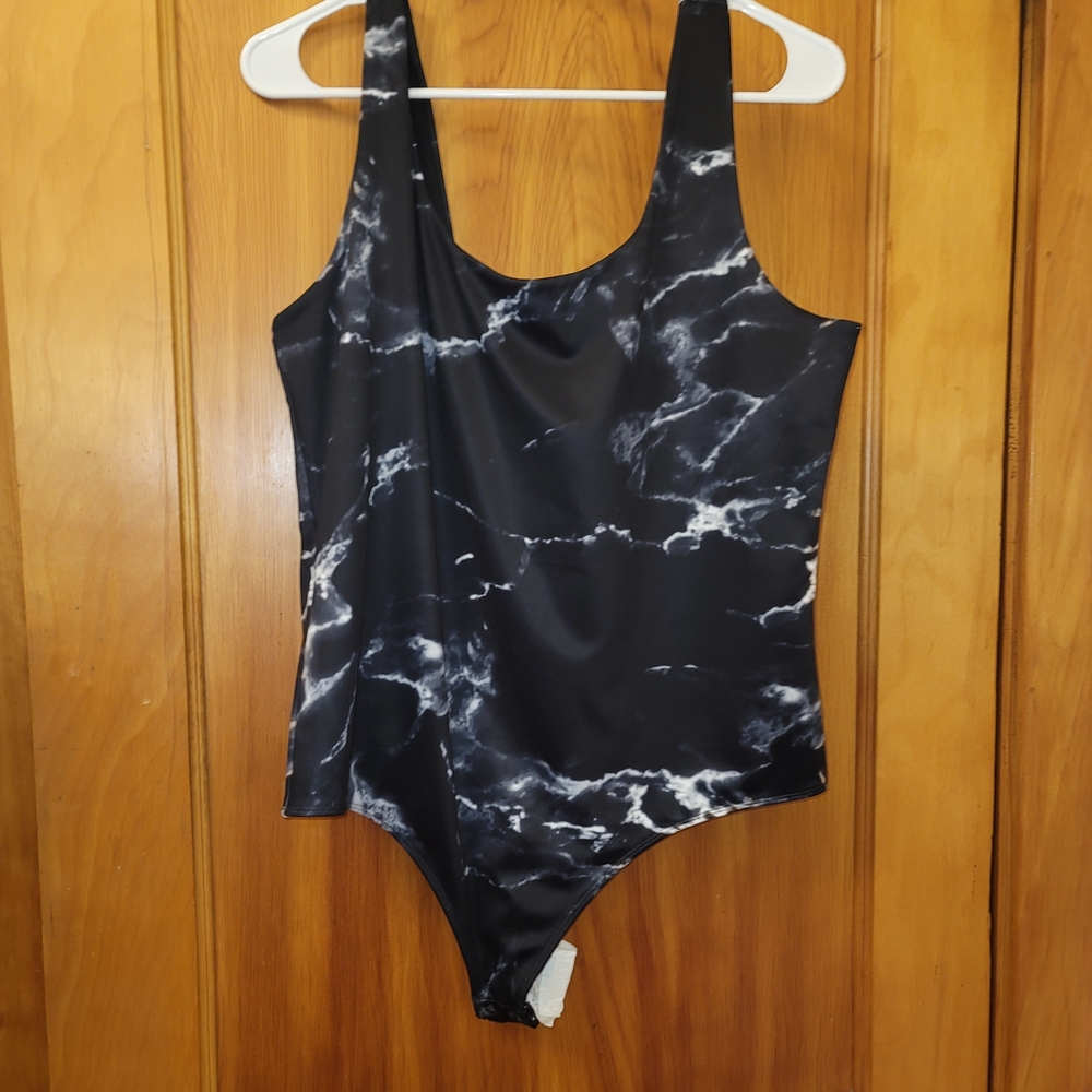 Express Black and White Swirl Print Swimsuit